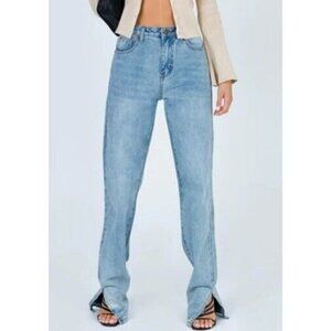 NWOT Lioness Alabama Blue Jeans Womens L High Waist Baggy Fit Split Ankle